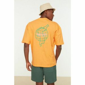 Trendyol Orange Men's Oversize Fit 100% Cotton Crew Neck Printed T-Shirt kép