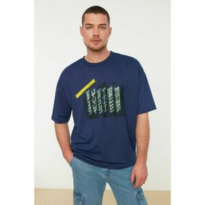 Trendyol Navy Blue Men's Oversize Short Sleeve Printed Sweatshirt kép