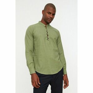 Trendyol Khaki Men's Slim Fit Half-Pleated Button Down Collar Shirt kép