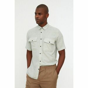 Trendyol Khaki Khaki Men Regular Fit Shirt Collar Double Pocket Covered Straw Linen Shirt kép