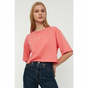 Trendyol Pink Printed Loose Crop Knitted T-Shirt kép