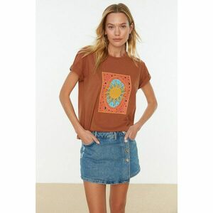 Trendyol Brown Printed Semi-fitted Knitted T-Shirt kép