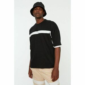 Trendyol Black Men's Oversize Fit 100% Cotton Crew Neck Short Sleeve Paneled T-Shirt kép