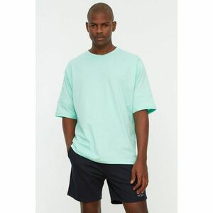 Trendyol Mint Men's Oversize Fit 100% Cotton Crew Neck Short Sleeve Stitching Detailed T-Shirt kép