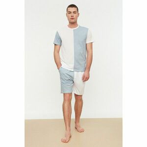 Trendyol White-Blue Men's Regular Fit Paneled Pajamas Set kép