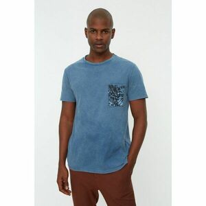 Trendyol Indigo Men Regular Fit 100% Cotton Cycling Collar Acid Washed Pocket T-Shirt kép