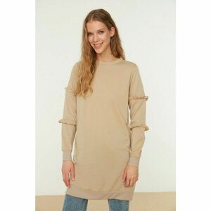 Trendyol Mink Crew Neck Ruffle Detailed Knitted Tunic kép