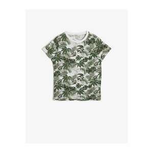 Koton Boy's Khaki Patterned Kid's Leaf Patterned Cotton Short Sleeve Crew Neck T-Shirt kép