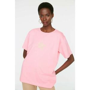 Trendyol Pink Printed Boyfriend Knitted T-Shirt kép