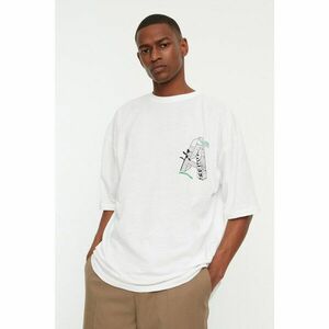 Trendyol White Men's Relaxed Fit Crew Neck Short Sleeve Printed T-Shirt kép