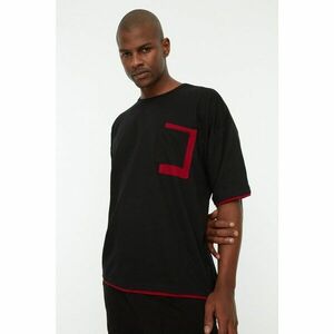 Trendyol Black Men's Oversize Crew Neck Contrast Detailed T-Shirt kép