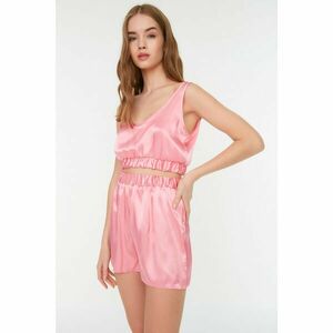 Trendyol Pink Crop Satin Pajamas Set kép