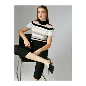 Koton Cotton Stand Collar Short Sleeve Color Block Knitwear Sweater kép