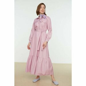 Trendyol Pink Belted Shirt Collar Pocket Detailed Woven Dress kép
