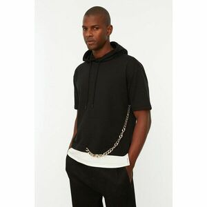 Trendyol Black Men's Relaxed Fit Hooded Chain Detail Inset Sweatshirt kép