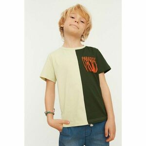 Trendyol Khaki Embroidered Color Block Boy Knitted T-Shirt kép