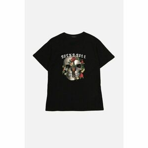 Trendyol Black Printed Boyfriend Knitted T-Shirt kép