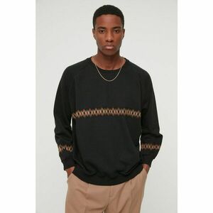 Trendyol Black Men's Oversize Long Sleeve Crew Neck Embroidered Sweatshirt kép