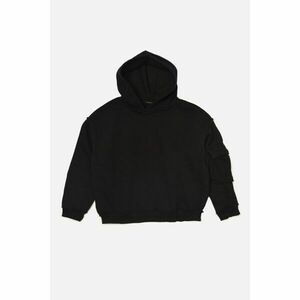 Trendyol Black Loose Pocket Hooded Sport Raised Sweatshirt kép