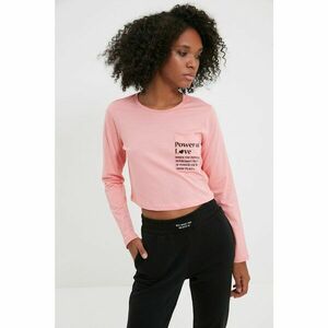 Trendyol Pink 100% Organic Cotton Crop Printed Knitted T-Shirt kép