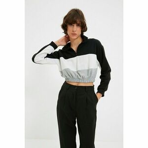 Trendyol Black Crop Stand Collar Zipper Knitted Sweatshirt kép