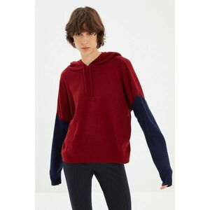 Trendyol Claret Red Hooded Oversize Knitwear Sweater kép