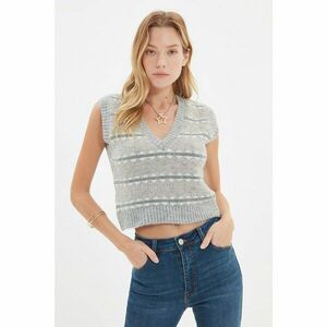 Trendyol Gray Crop Jacquard Knitwear Sweater kép