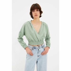 Trendyol Green Double Breasted Collar Hooded Crop Knitted Sweatshirt kép