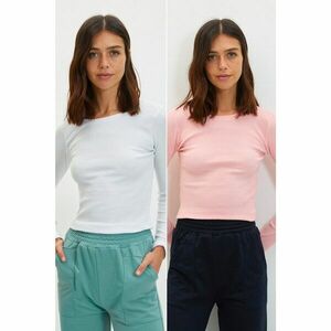Trendyol White-Pink 2-Pack Ribbed Crew Neck Knitted Blouse kép