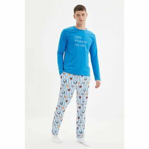 Trendyol Dark Blue Men's Regular Fit Printed Pajamas Set kép
