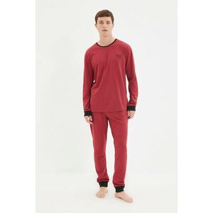 Trendyol Claret Red Men Regular Fit Embroidered Pajama Set kép