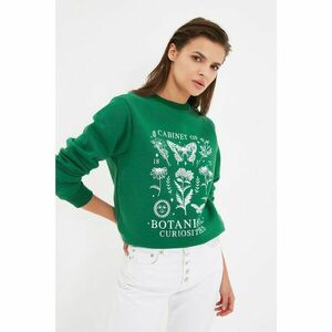 Trendyol Dark Green Printed Basic Raised Knitted Sweatshirt kép