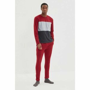 Trendyol Claret Red Men Regular Fit Color Block Long Sleeve Pajamas Set kép