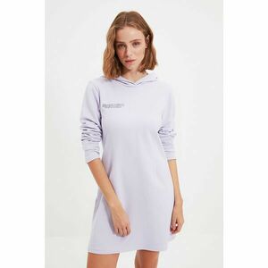 Trendyol Lilac 100% Organic Cotton Hooded Printed Knitted Dress kép