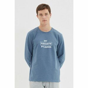 Trendyol Navy Blue-Grey Men Regular Fit Printed Pajamas Set kép