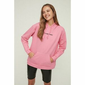 Trendyol Pink Printed Hoodie Boyfriend Slim Knitted Sweatshirt kép