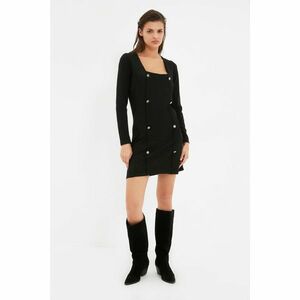 Trendyol Black Square Collar Buttoned Knitted Dress kép
