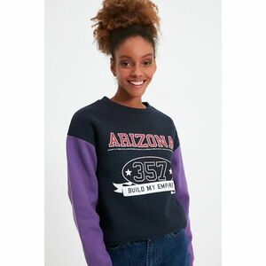 Trendyol Purple Printed Loose Stand Up Collar Thick Knitted Sweatshirt kép