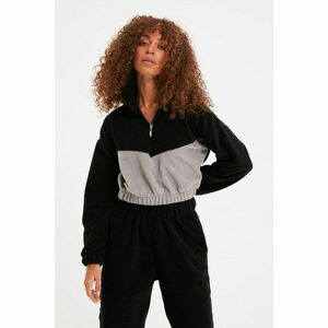 Trendyol Black Crop Color Block Fleece Knitted Sweatshirt kép