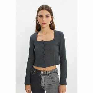 Trendyol Anthracite Cop Button Detailed Knitted Blouse kép