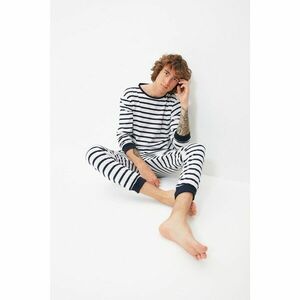 Trendyol Navy Blue Men's Regular Fit Striped Pajamas Set kép