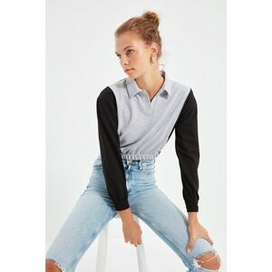 Trendyol Gray Polo Neck Pleated Crop Knitted Sweatshirt kép