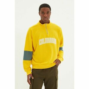 Trendyol Mustard Men's Oversize Fit Stand Up Collar Paneled Embroidered Sweatshirt kép