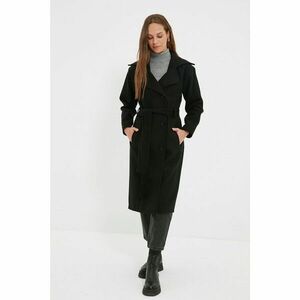 Trendyol Black Jacket CollarBelted Lined Coat kép