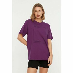 Trendyol Purple Printed Boyfriend Knitted T-Shirt kép