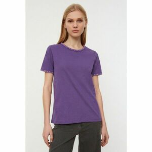 Trendyol Purple Collar Embroidered Basic Knitted T-Shirt kép