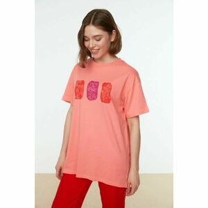 Trendyol Coral 100% Cotton Print Detailed Knitted T-Shirt kép