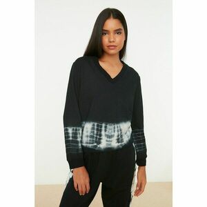 Trendyol Black V Neck Tie-Dye Wash Basic Thin Knitted Sweatshirt kép