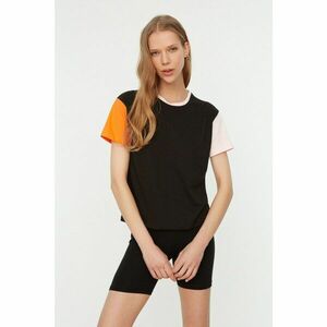 Trendyol Black Color Block Semi-fitted Knitted T-Shirt kép