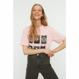 Trendyol Pink Printed Boyfriend Pattern Knitted T-Shirt kép